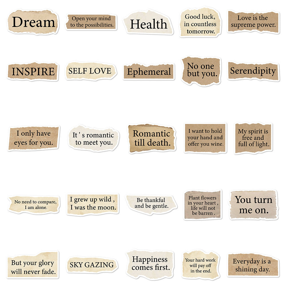 50 Pieces Torn English Stickers Laptop Notebook Decorative Stickers - EL CHEG