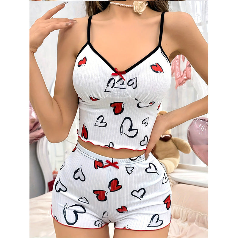 Women's Heart Shape Printed Pajamas Suit