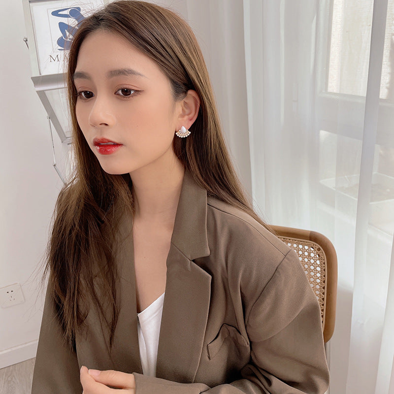 Women's Retro Sterling Silver Needle Opal Fan-shaped Rhinestone Earrings