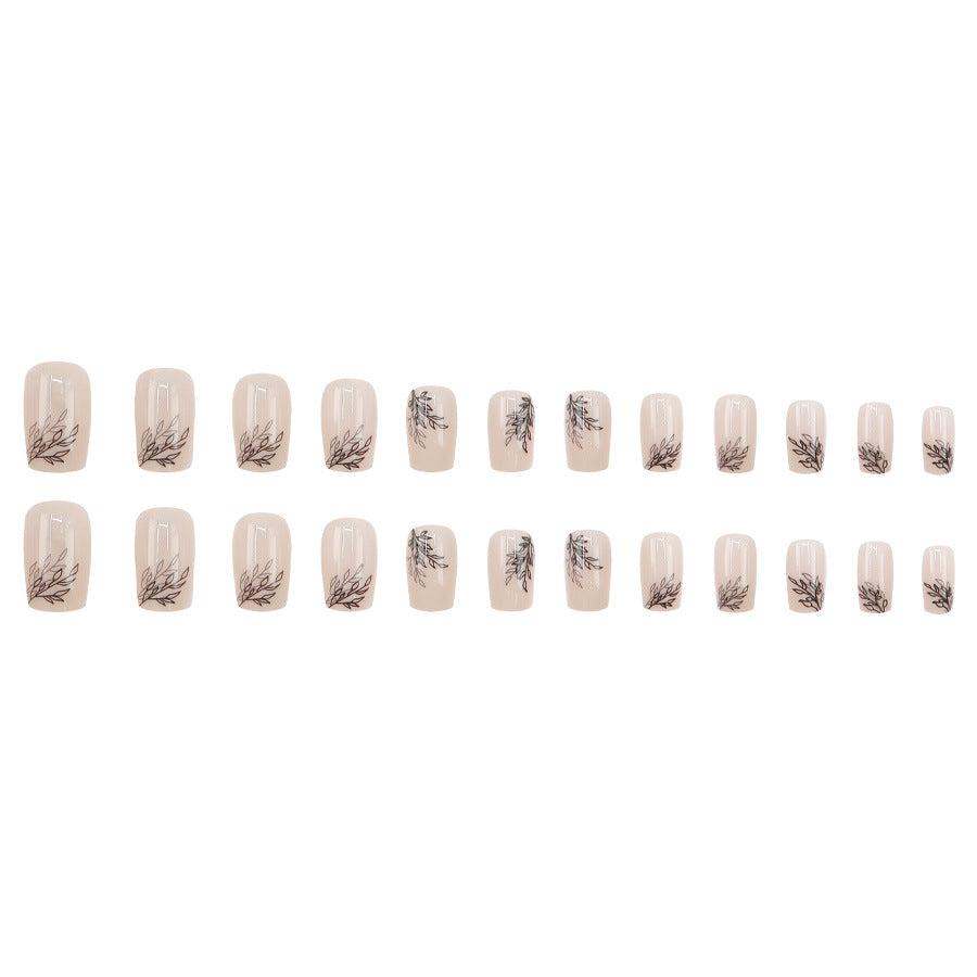 Simple Ins Style Leaves Silhouette European Square Nail Sticker Retro - EL CHEG
