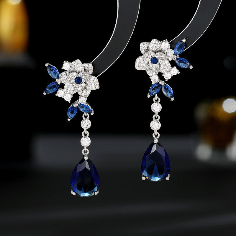Sterling Silver Needle Affordable Luxury Style Flower Zircon Camellia Long Tassel Water Drop Earrings