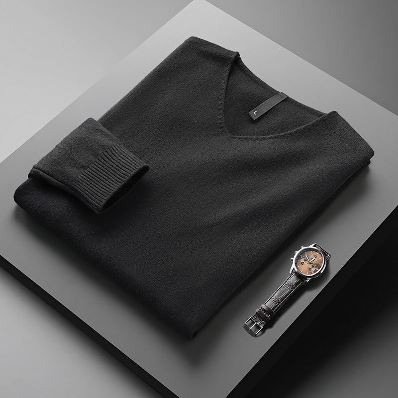 Men's Solid Color And V-neck Sweater Men's Autumn And Winter