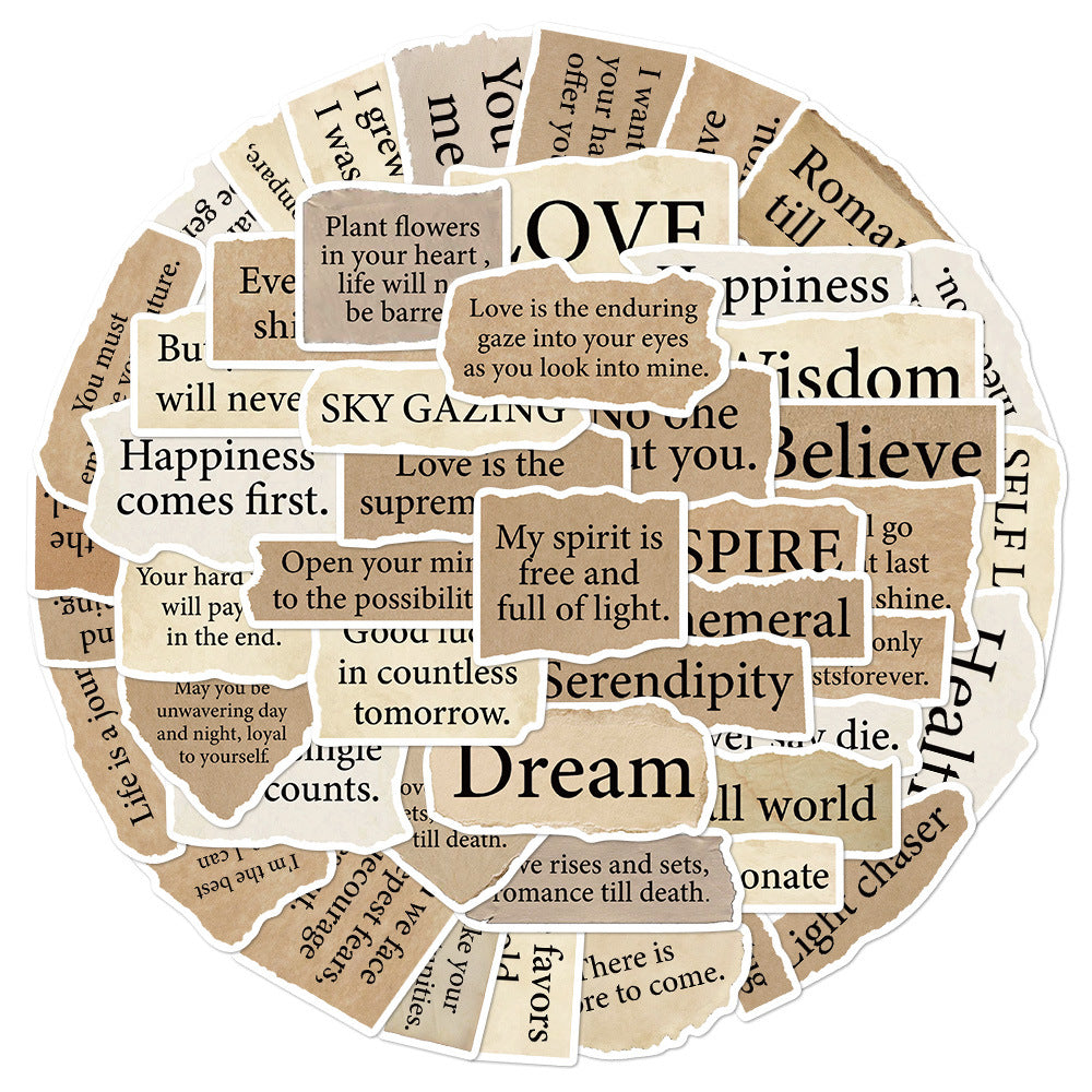 50 Pieces Torn English Stickers Laptop Notebook Decorative Stickers - EL CHEG