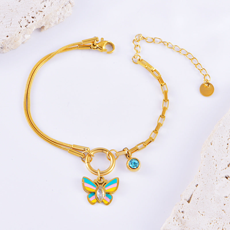 Vacation Style Colorful Epoxy Butterfly Necklace Bracelet Fashion Suit
