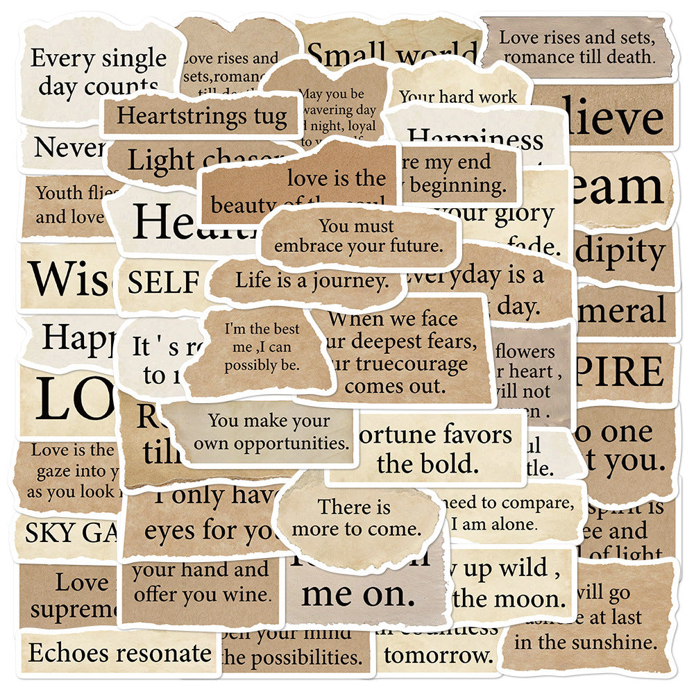 50 Pieces Torn English Stickers Laptop Notebook Decorative Stickers - EL CHEG