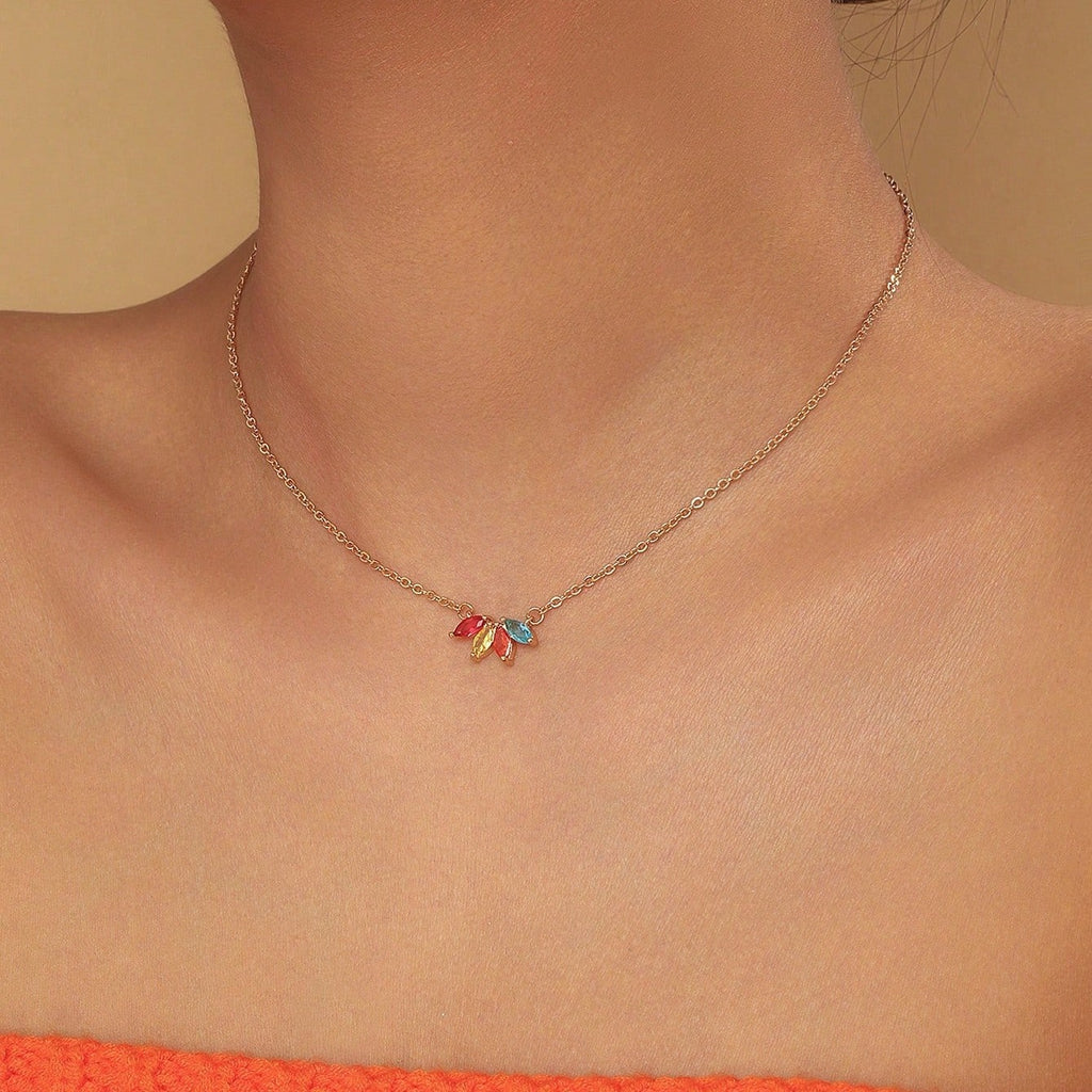 Rhinestone Leaf Necklace For Women Fashion Minority Design