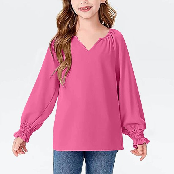 New Loose-fitting Solid Color Long Sleeves Children's Clothing Shirt