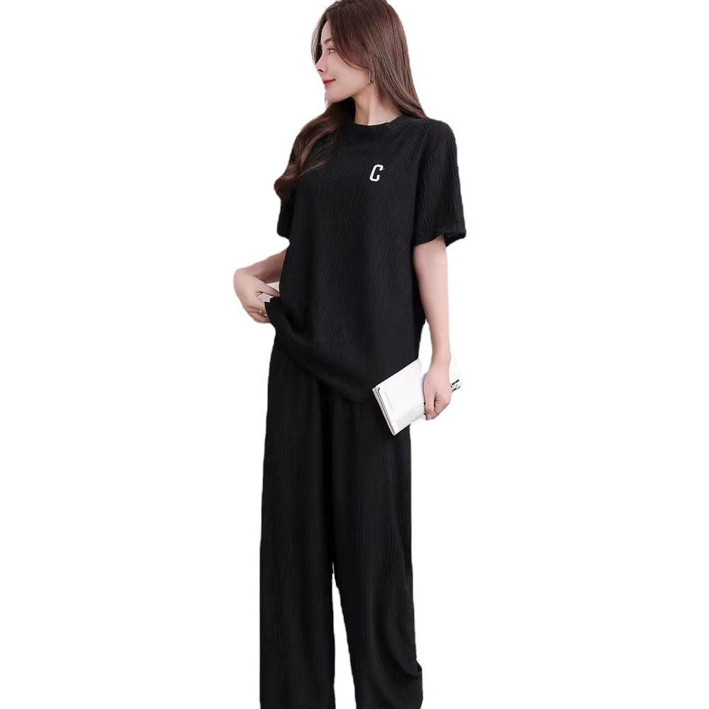 Women's Spring And Summer Letters Thin Embroidery Homewear Suit