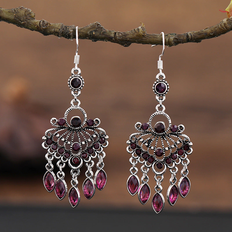 Retro Court Crystal Long Fringe Earrings