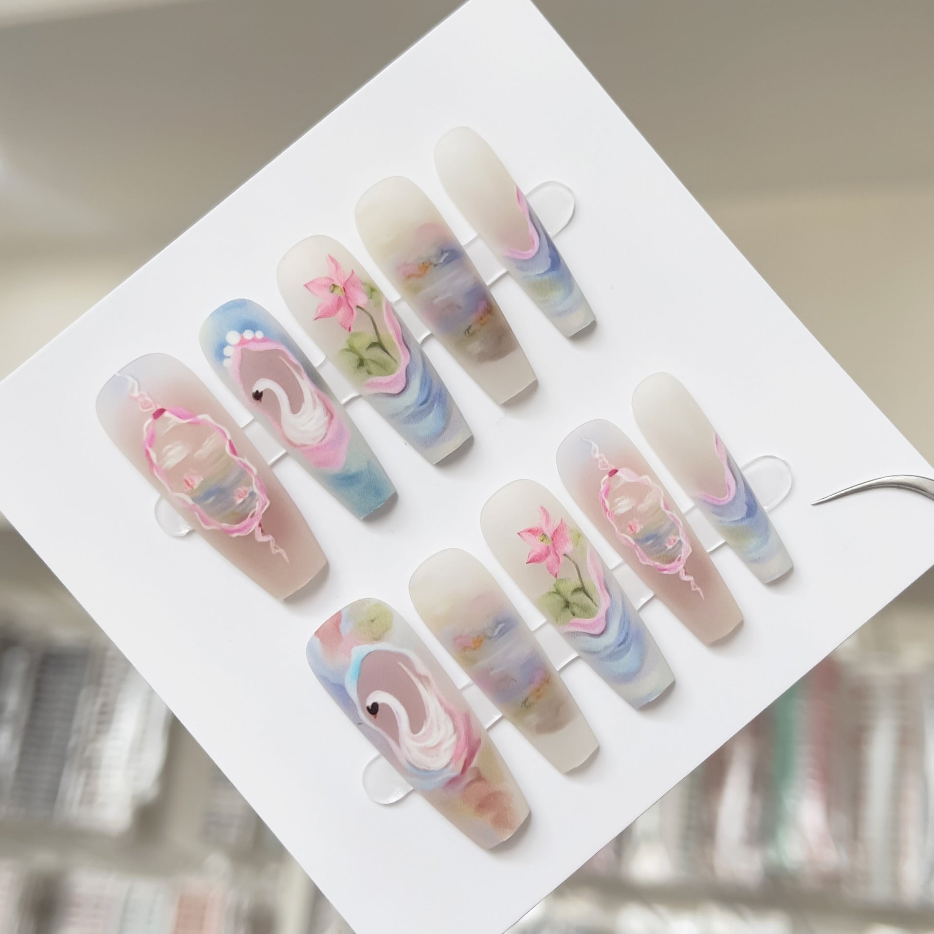 Ancient Style National Style Swan Lake Blooming Prefabricated Nail Tip Wear Armor - EL CHEG