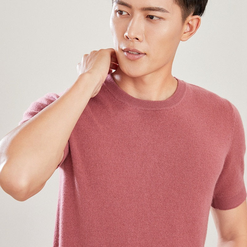 Men's Autumn And Winter Full Wool Short Sleeve Round Neck Sweater