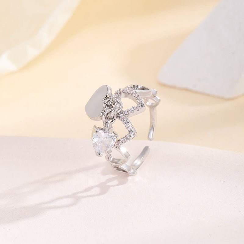Fashionable All-match Creative Heart Adjustable Ring