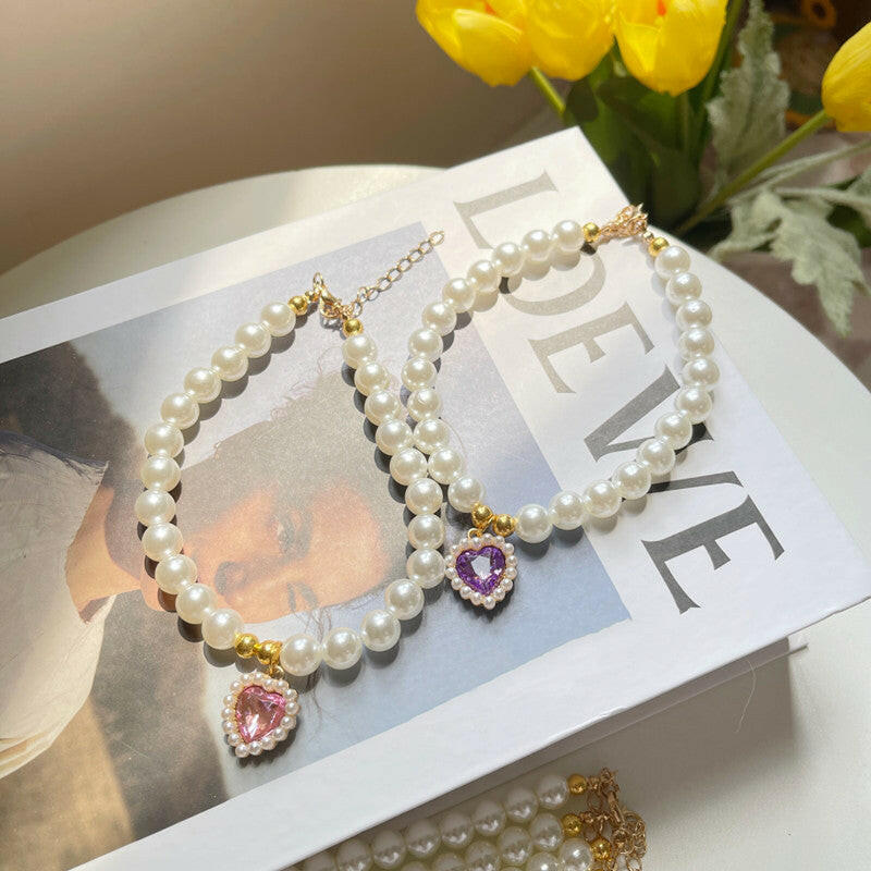 Pet Jewelry Cat Dog Necklace Retro Love Crystal Pendant Necklace Pet Products - EL CHEG