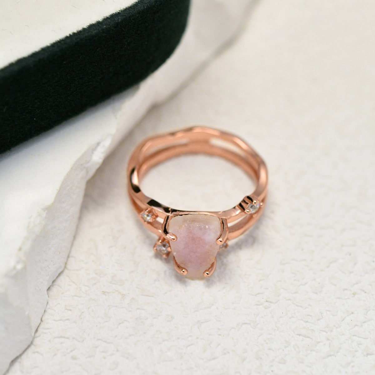 S925 Silver Irregular Triangle Moonstone Ring Personality Fashion Minority Design Female Ring