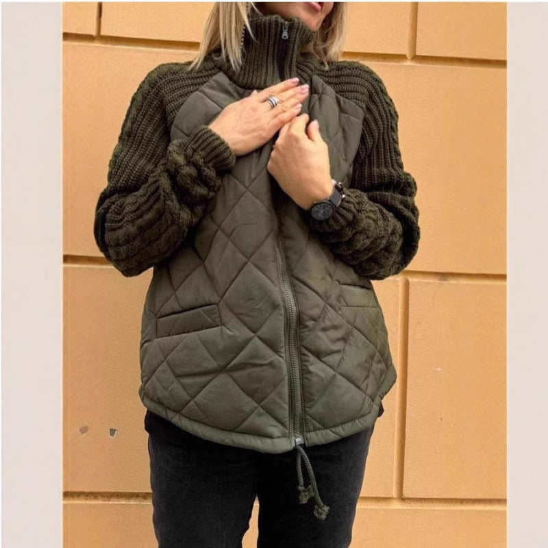 Fashion Cardigan Zipper Long Sleeve Stand Collar Women's Cotton Jacket