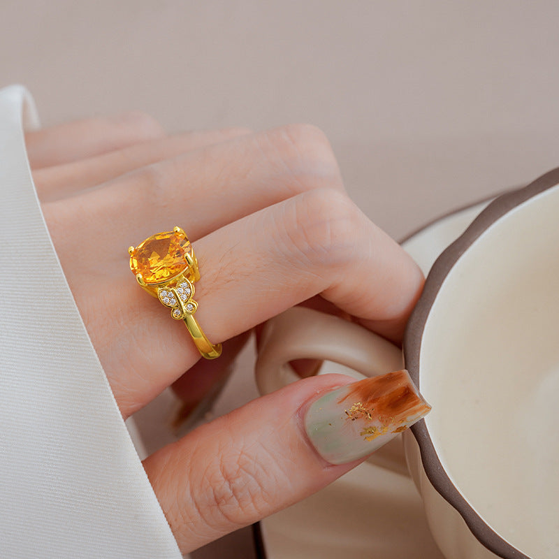 Yellow Diamond Butterfly Ring Fashion Personality All-match High Sense Ring Female