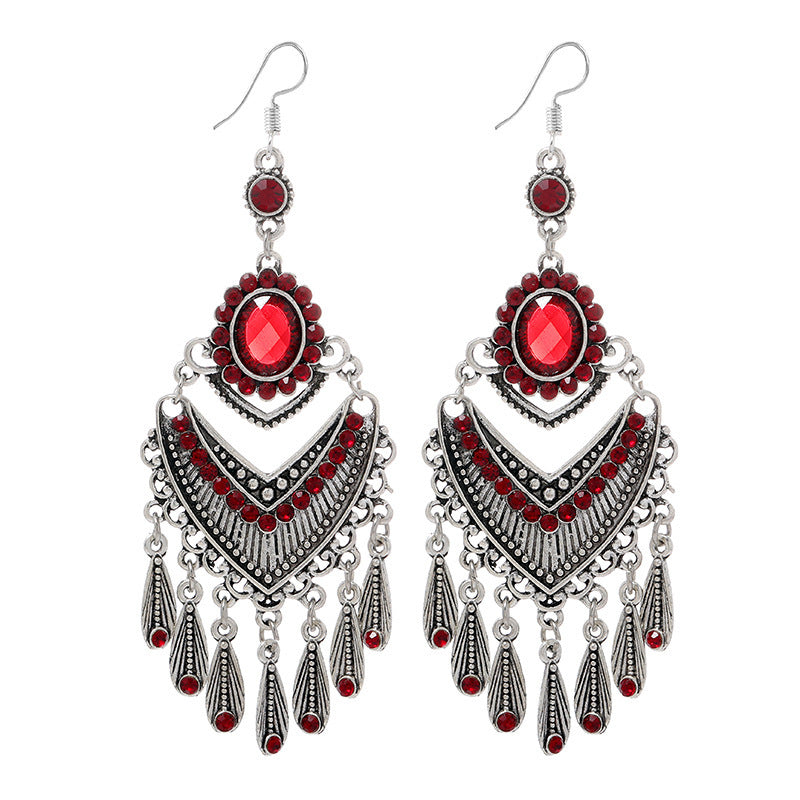Retro Court Crystal Long Fringe Earrings