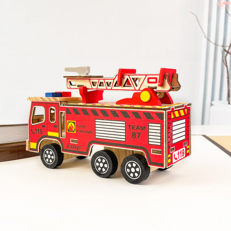 Colorful Wooden Fire Truck Fire Truck Children's Model Toy.