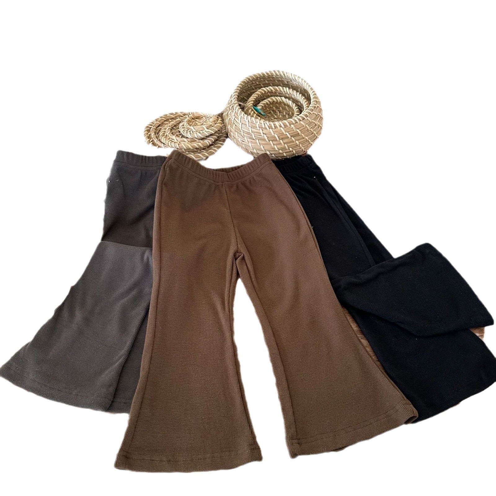 Girls' High Elastic Bell-bottom Pants Baby High Elastic Knitted Trousers