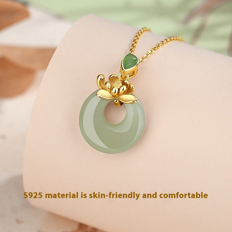 Hetian Jade Peace Buckle Necklace Women's Ancient Style High Sense