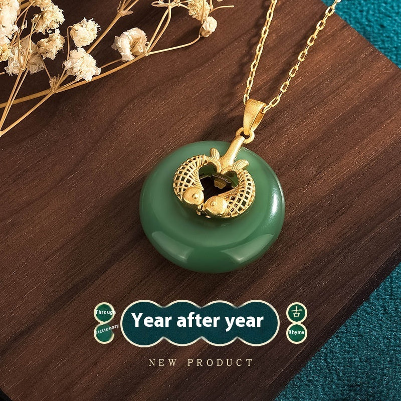 Gold Koi Years With More Than Hetian Jade Collarbone Necklace