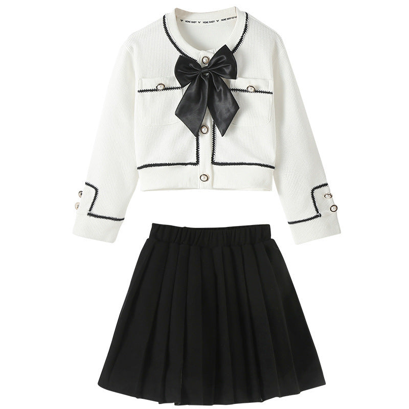 Girls' Waffle Pleated Skirt Two-piece Set