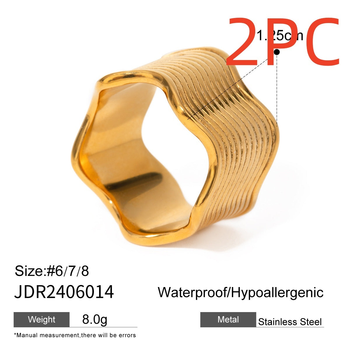 Stainless Steel Wide Surface Wave Ring