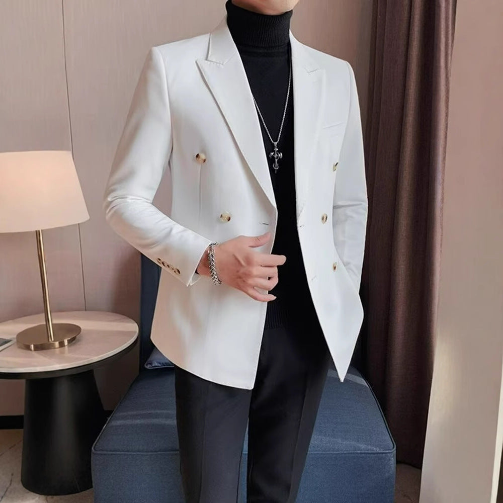 Men's Simple Solid Color Casual Double-breasted Jacket