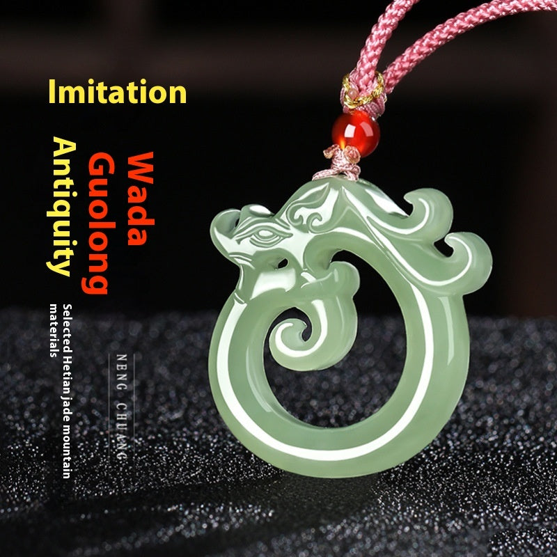 Xinjiang Hetian Jade Greenish White Jade Pendant Twelve Zodiac Dragon Necklace