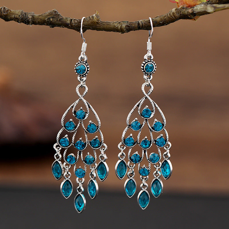 Retro Court Crystal Long Fringe Earrings