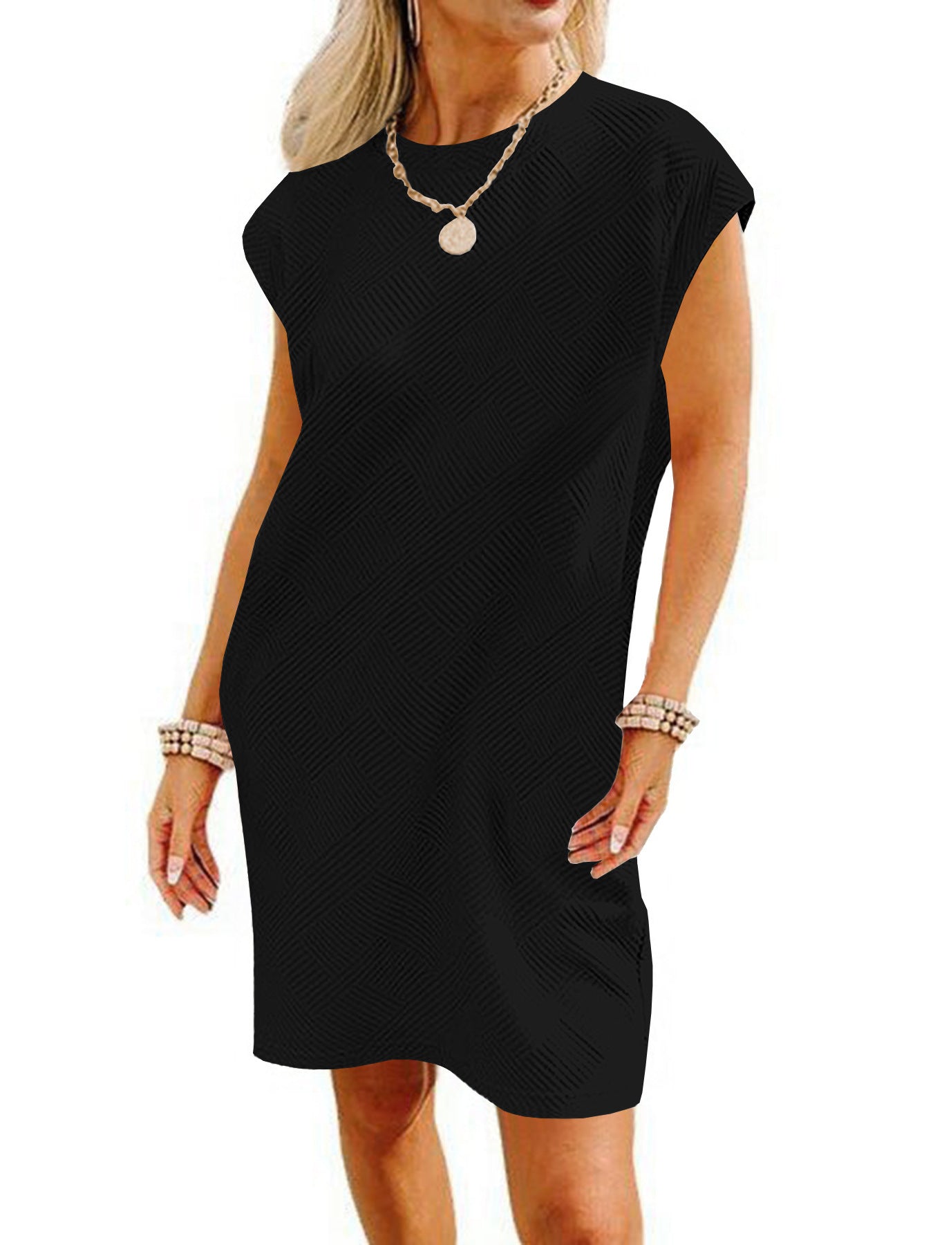 Pocket Texture Fabric Casual Dress Women