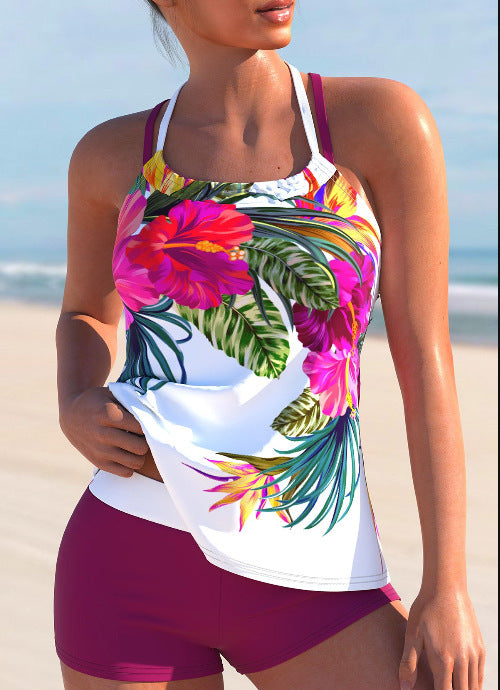 Ladies New Large Flower Split Women's Swimsuit