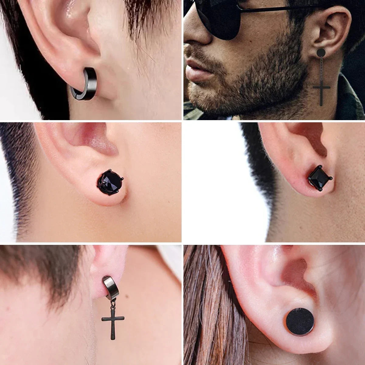 1Pairs Crystal Strong Magnetic Ear Stud Clip Earrings for Men Women, Punk Round Zircon Magnet Earrings Non Piercing Ear Jewelry - EL CHEG