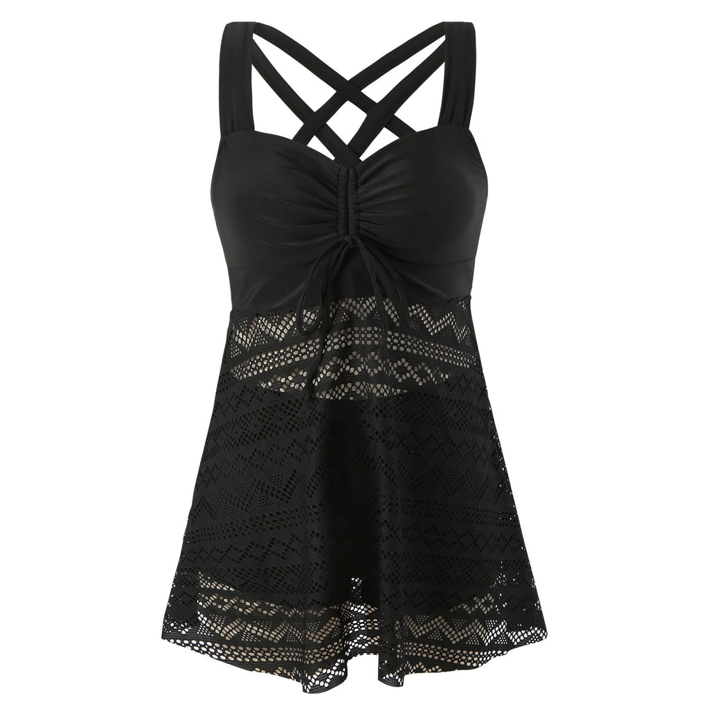 Korean Version Of Solid Color Lace One-piece Swimsuit