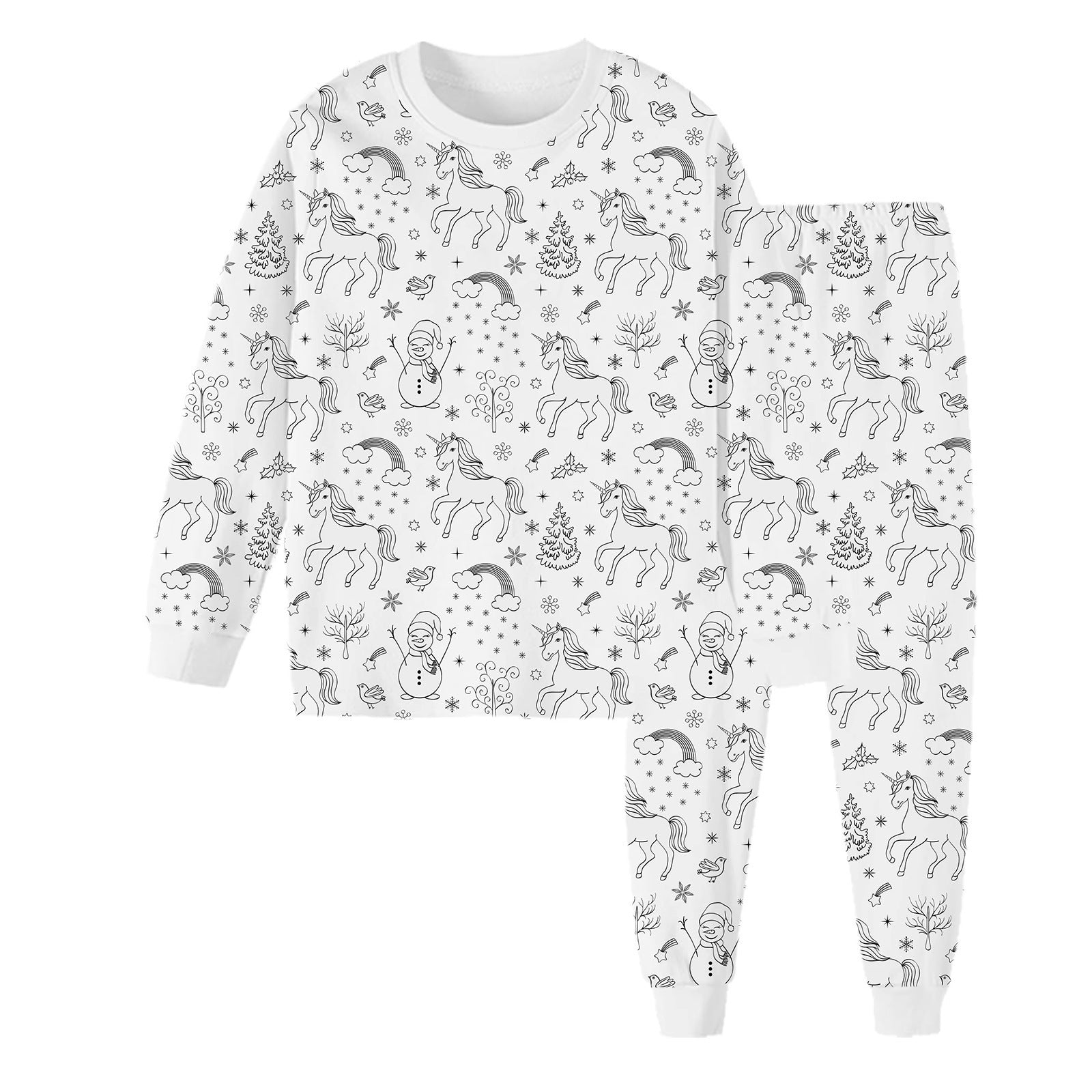Black And White Cartoon Cartoon Pattern Long-sleeved T-shirt And Trousers Two-piece Home Wear Children's Suit