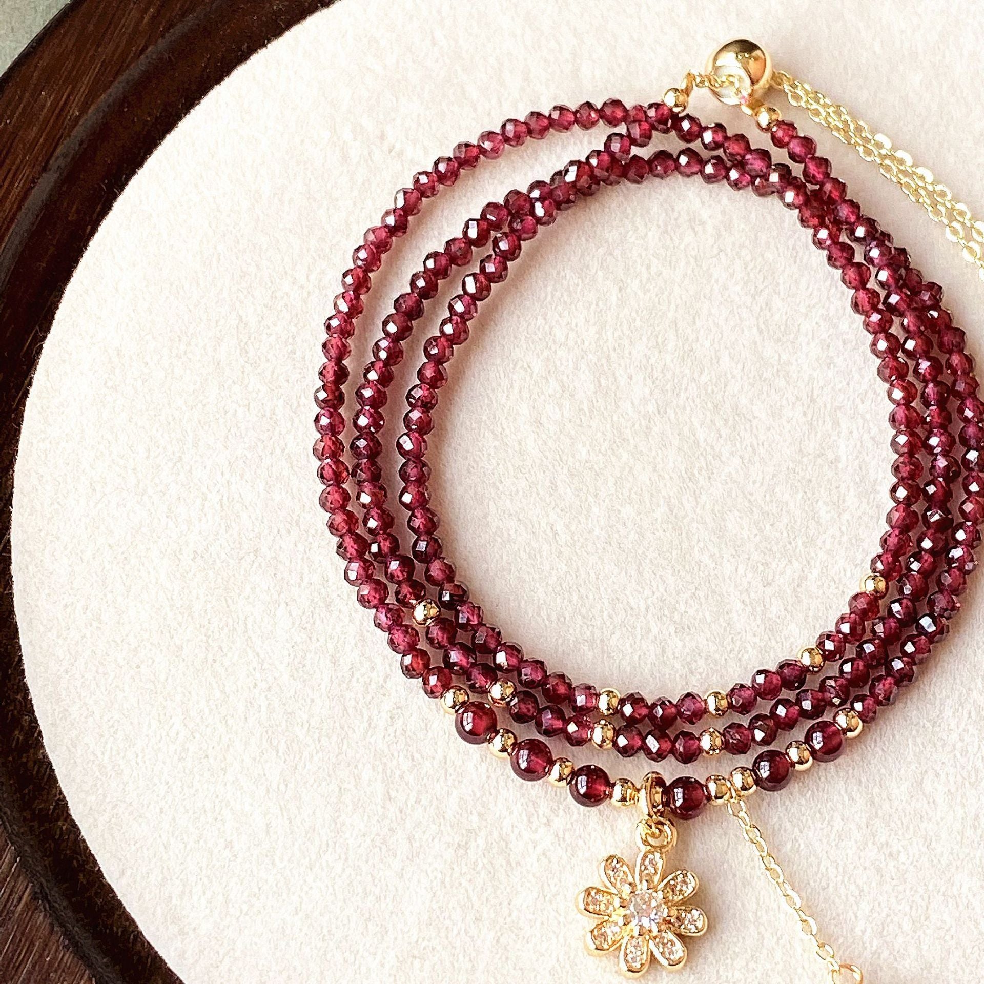 Wine Red Garnet Multi-layer Three-loop Bracelet