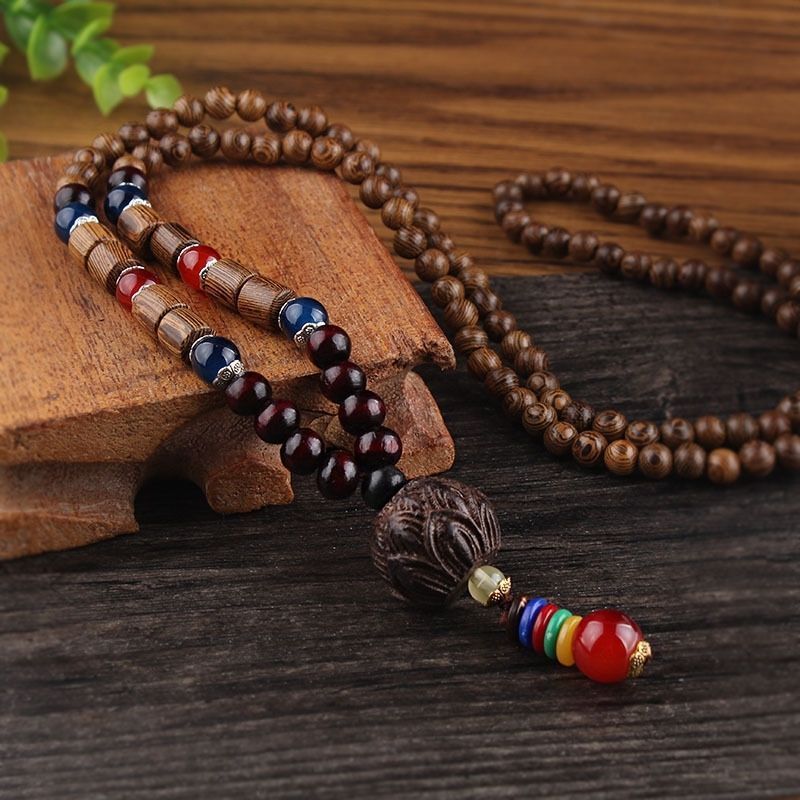 Retro Ethnic Sweater Chain Long Wooden Pendant