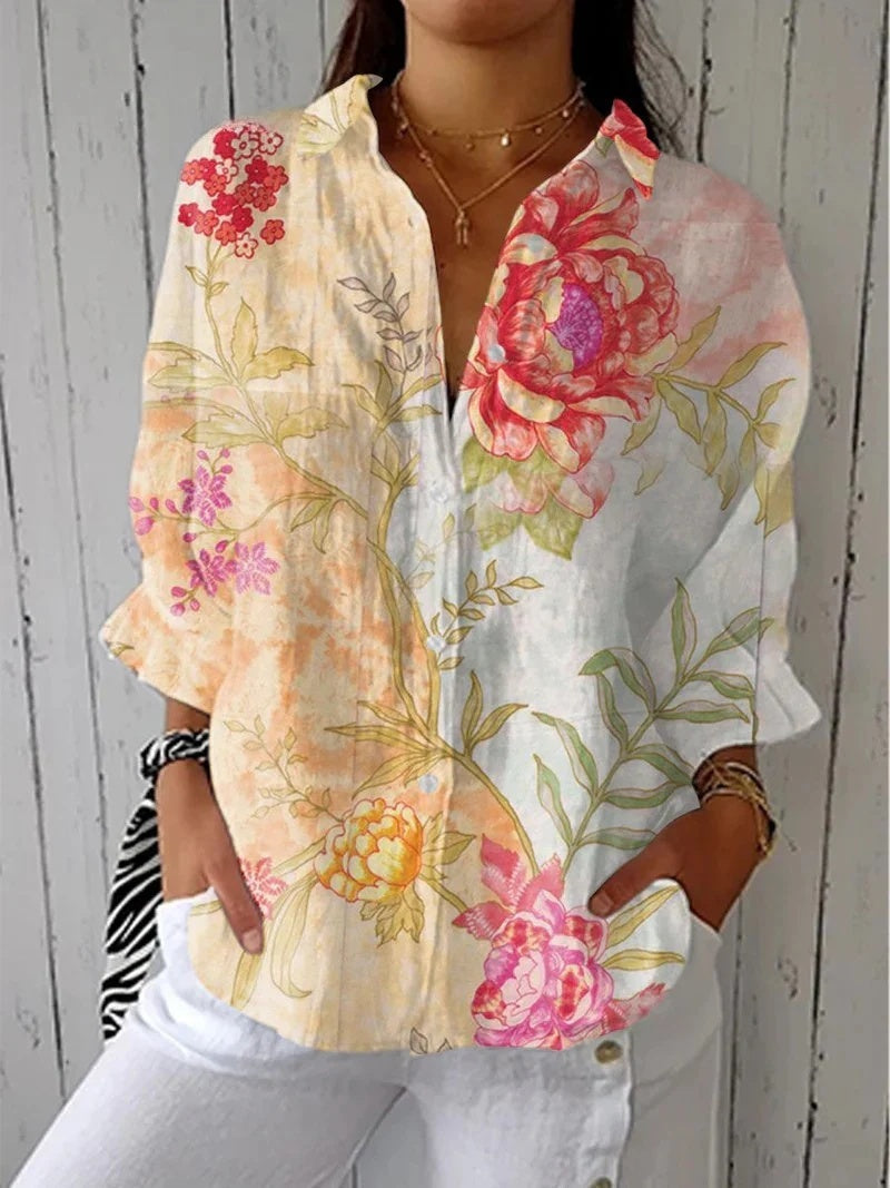 Women's Creative Fashion 3D Printing Lapel Casual Shirt