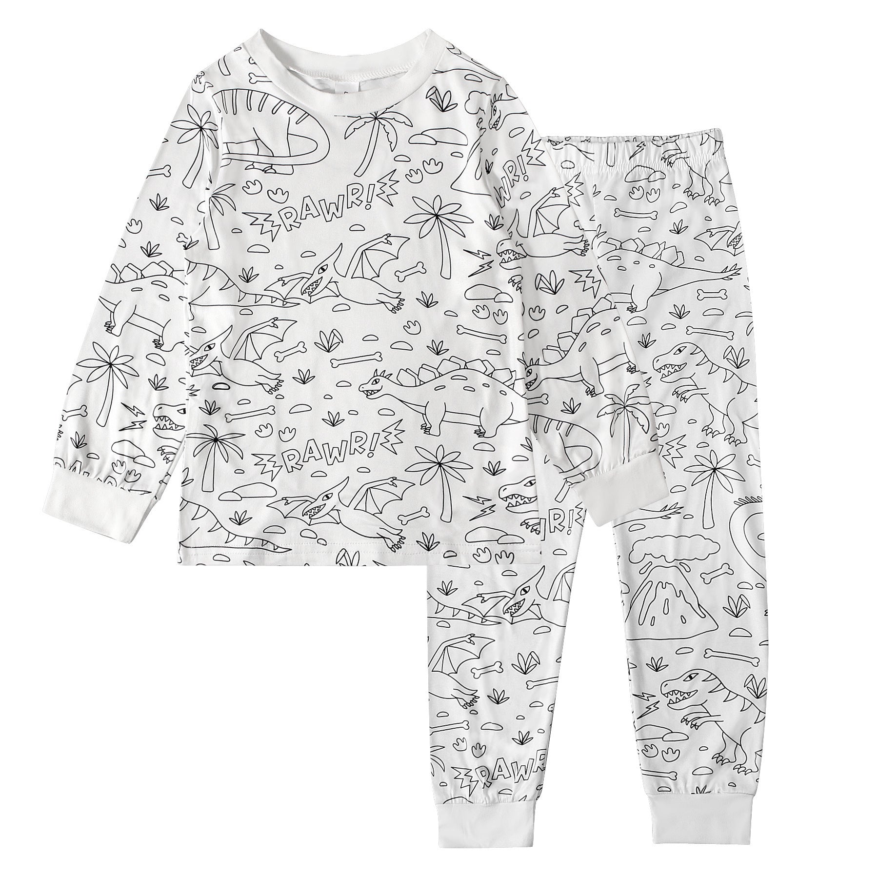 Black And White Cartoon Cartoon Pattern Long-sleeved T-shirt And Trousers Two-piece Home Wear Children's Suit