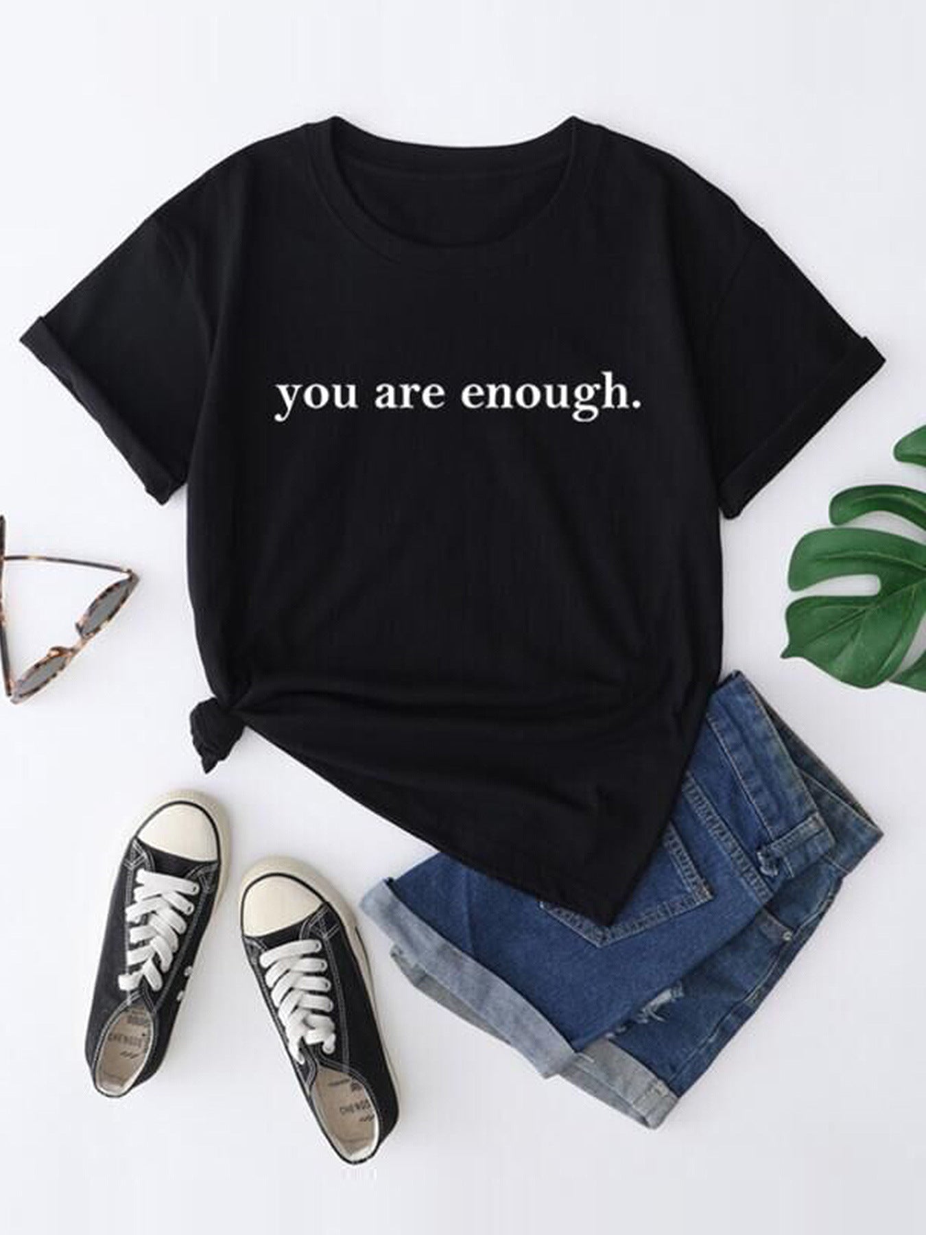 Women's Letter Printed Fashionable Round Neck Short Sleeved Shirt