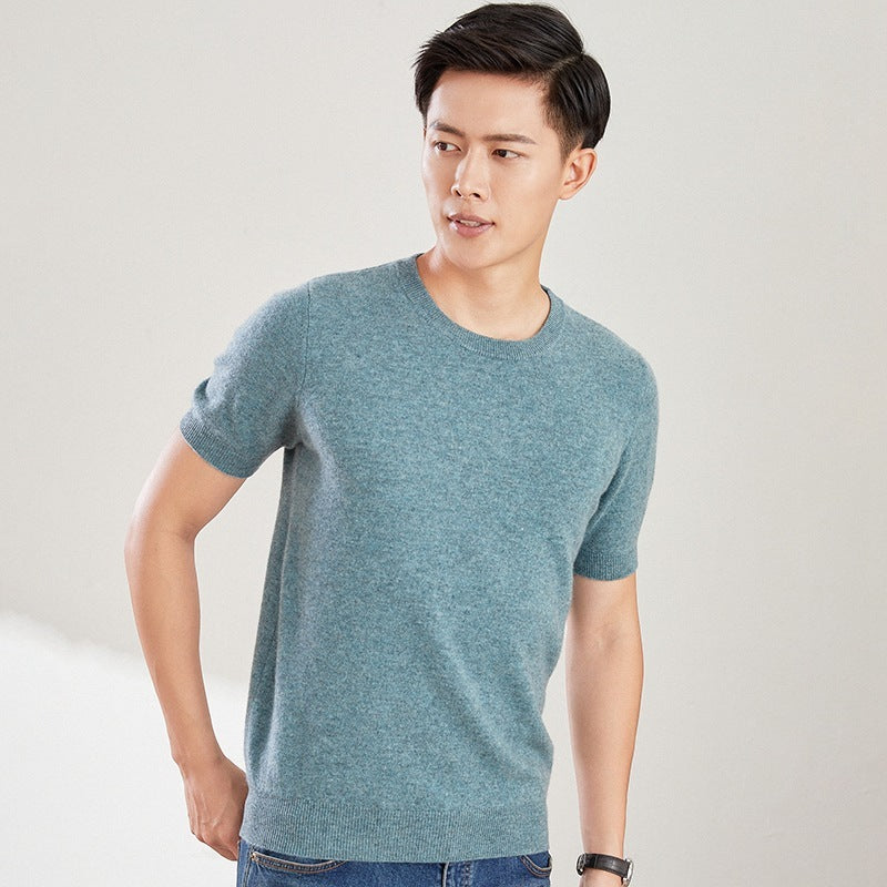 Men's Autumn And Winter Full Wool Short Sleeve Round Neck Sweater