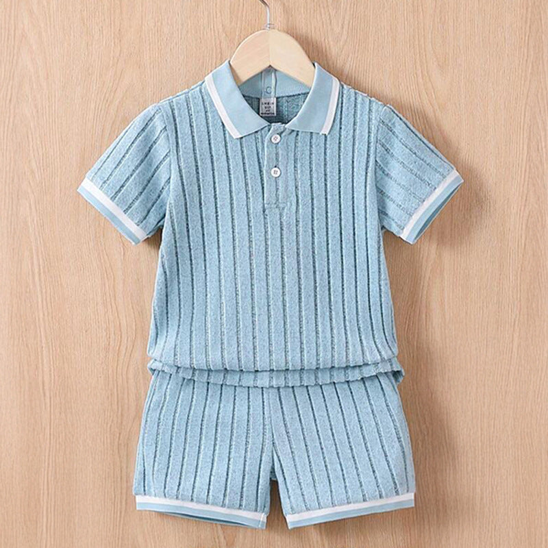 Polo Collar Stripes Shorts Design For Children