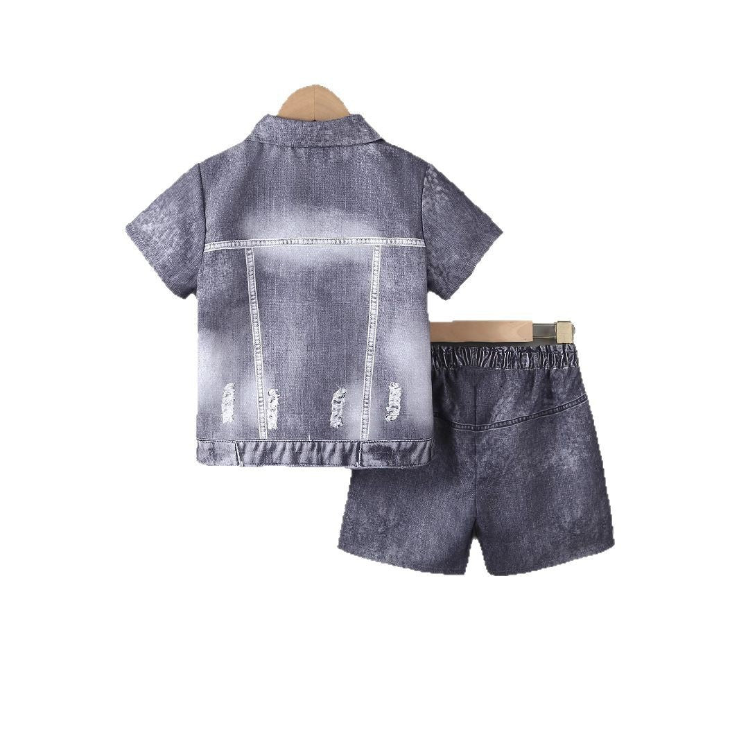 Trendy Style Broken Hole Design Shorts Suit