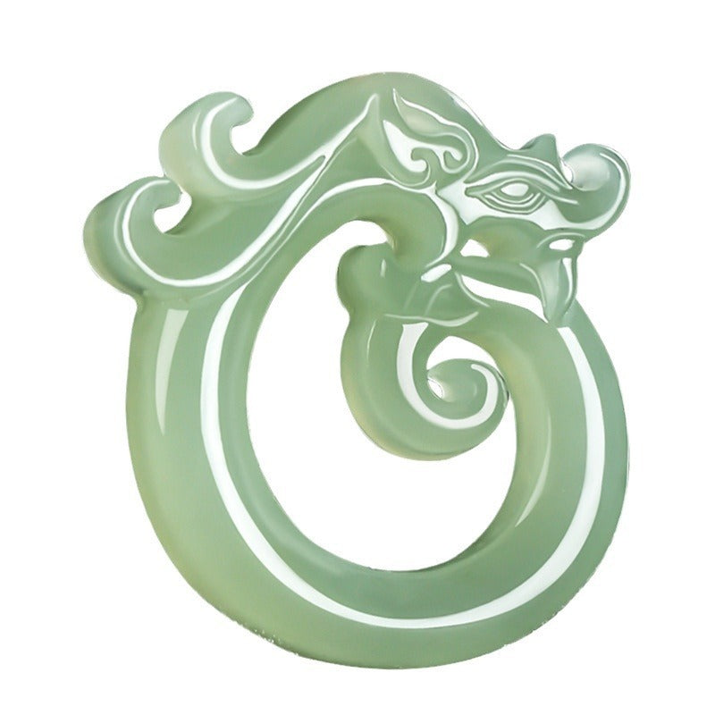 Xinjiang Hetian Jade Greenish White Jade Pendant Twelve Zodiac Dragon Necklace