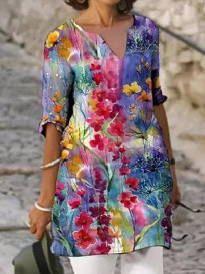 Women's New Style Temperament Blue Hedging Fashion Print Dress