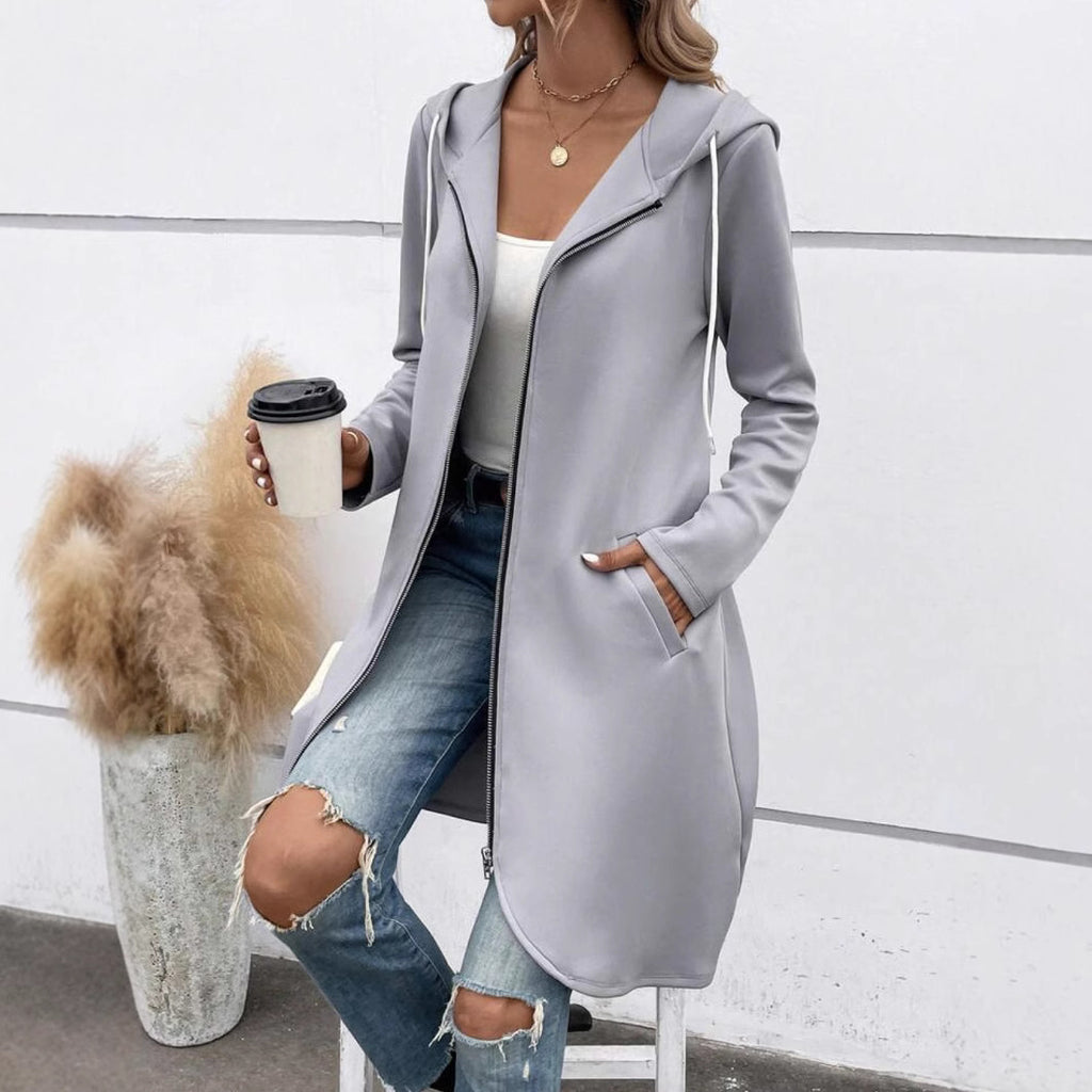 Personality Street Zip Hooded Long Velvet Lining Sweatshirt