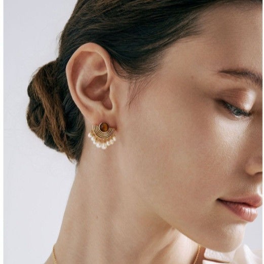 Stud Earrings Female Pearl Scallop Tassel