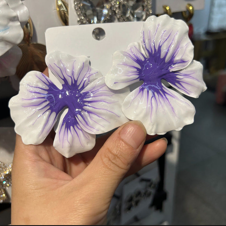 Pastoral Style Alloy Oil-spot Glaze Flowers Earrings