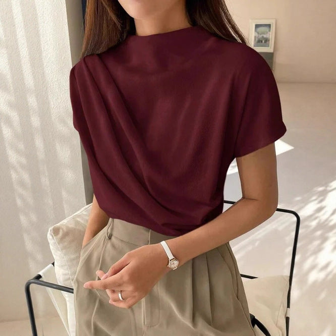Round Neck Draping Summer New Simple Women's Clothing Short Sleeve
