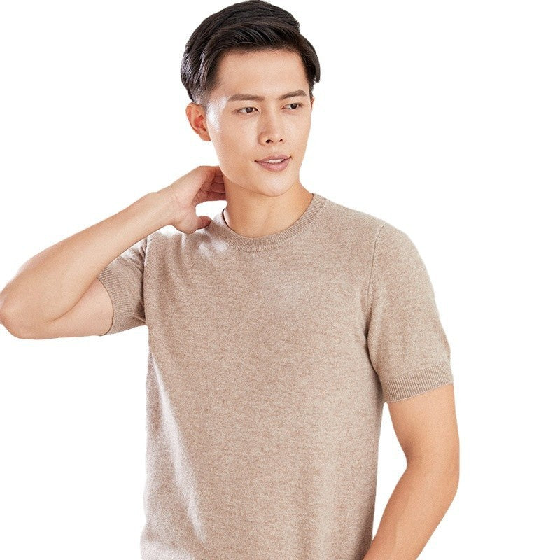 Men's Autumn And Winter Full Wool Short Sleeve Round Neck Sweater